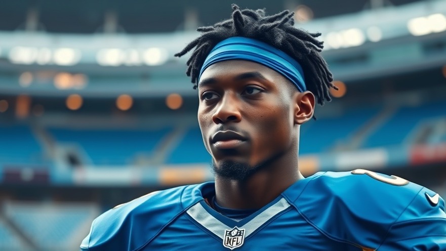 Pensive black athlete in blue New York Giants uniform on field, capturing sports news USA.