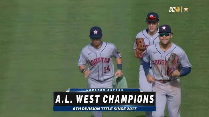 Houston Astros AL West Championship celebration image with players.