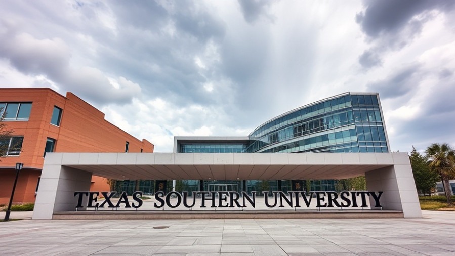 Texas Southern University entrance showcasing modern architecture and accountability in education.
