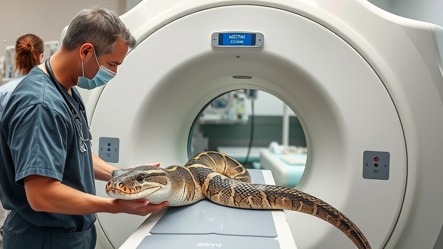 Veterinary team conducts a health scan on anaconda, promoting animal health care.
