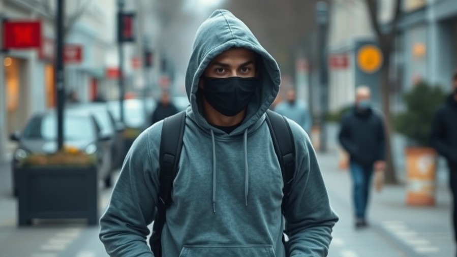 Suspicious figure in a hoodie highlights campus safety concerns amid gun control laws.