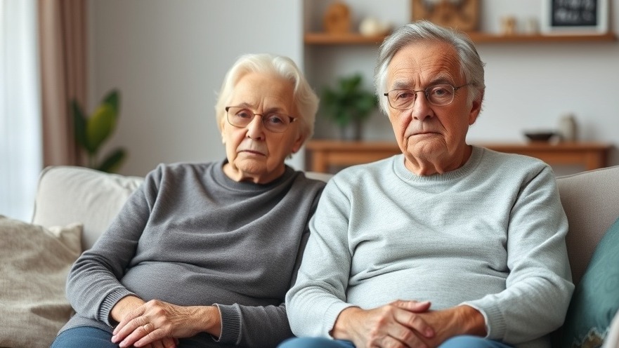 Sad senior couple on couch, exploring natural sleep remedies for older adults.
