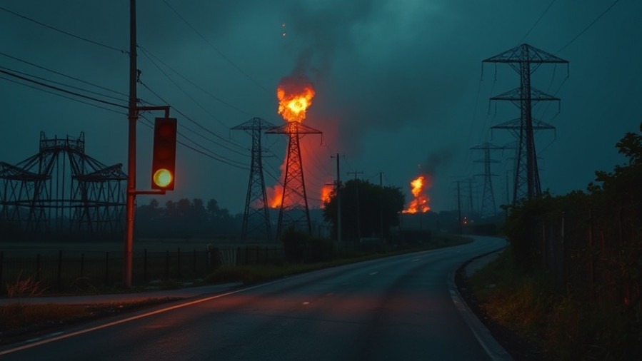 Electric pole fires illuminate a rural road at night in San Marcos.