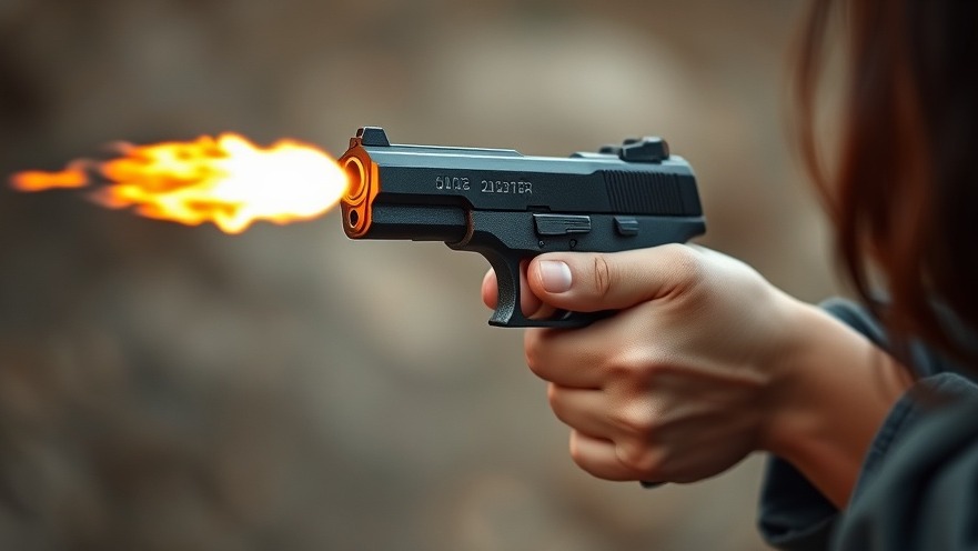 Female hand shooting a pistol, highlighting houston crime news.