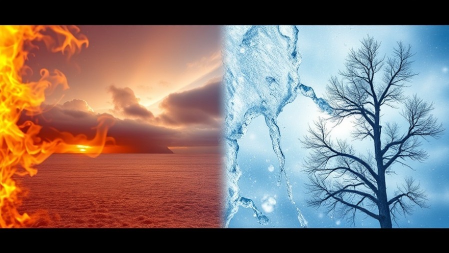 Conceptual image contrasting hot and cold weather, reflecting weather trends in Austin amid climate change.