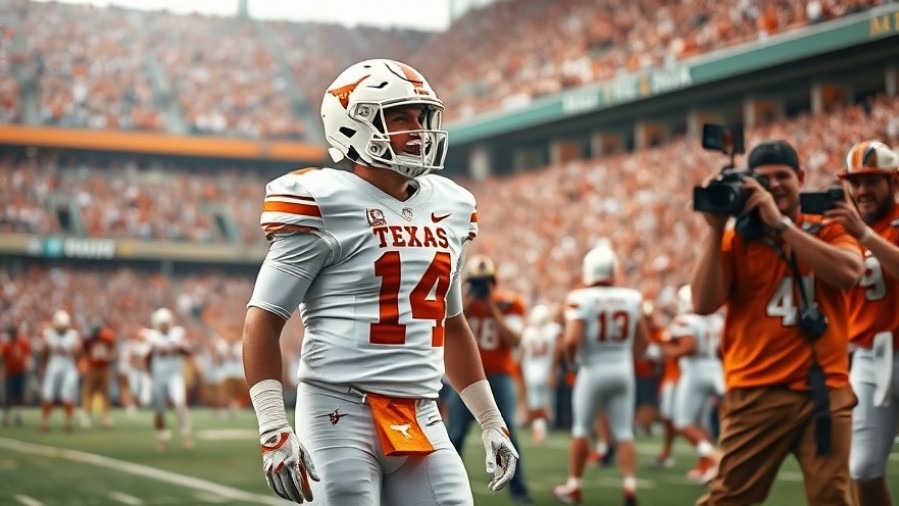 Texas Longhorns player #14 post-game interaction amid SEC football news atmosphere.