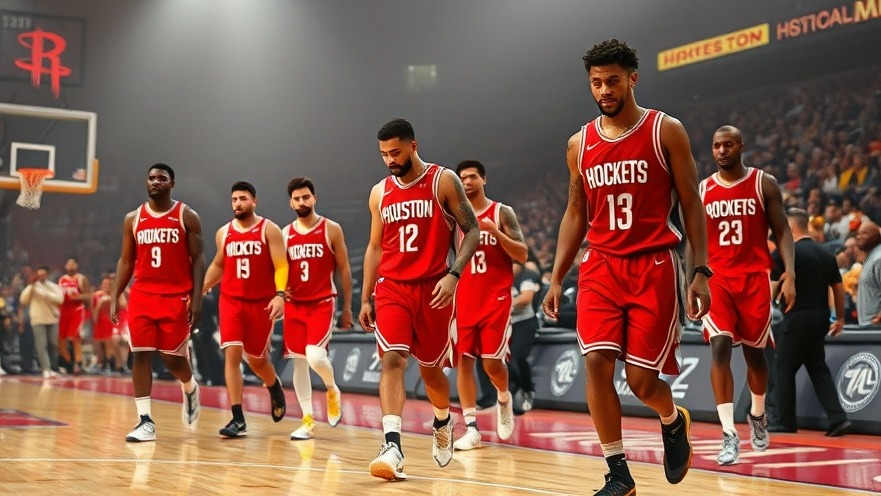 Houston Rockets players in red uniforms leave the court, reflecting on the latest Houston sports news.