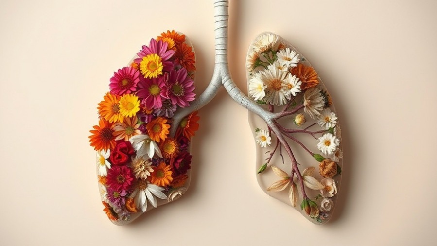 Symbolic lungs in vibrant flowers highlighting lung cancer risk factors.