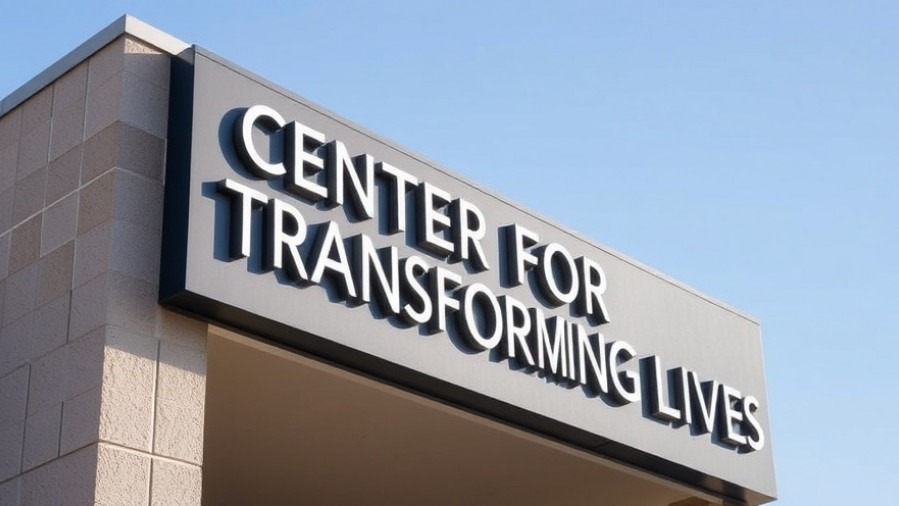Center for Transforming Lives sign offering Texas rental assistance and housing support.
