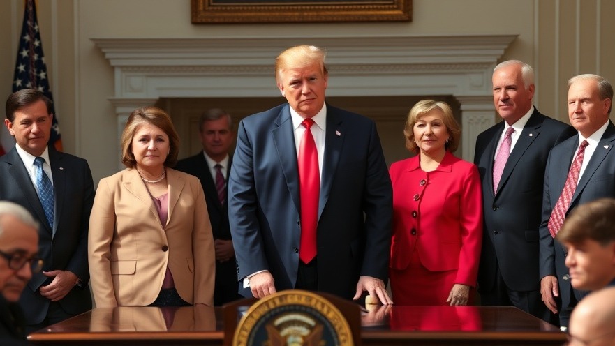 Breaking news: Trump surrounded by cabinet members discussing political news in the US.