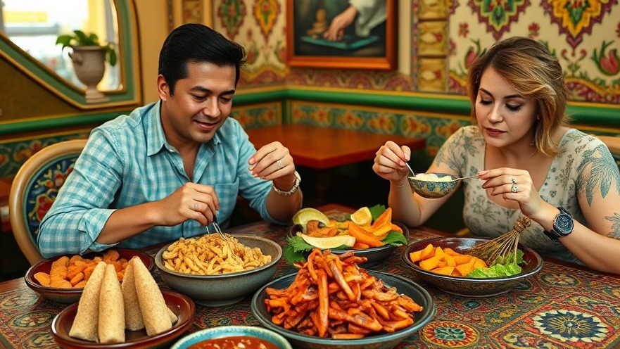 Couple enjoying diverse dishes during Houston Restaurant Week in a vibrant dining scene.