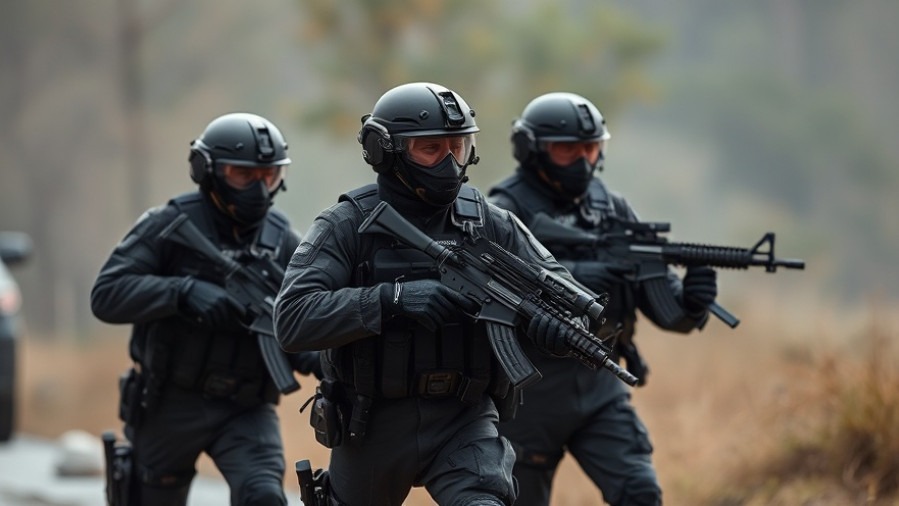 SWAT team responding in a law enforcement drill for emergency preparedness.