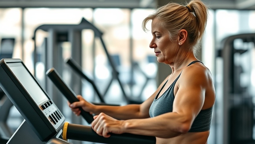 Older woman in gym, embodying health and wellness trends in community health fitness.