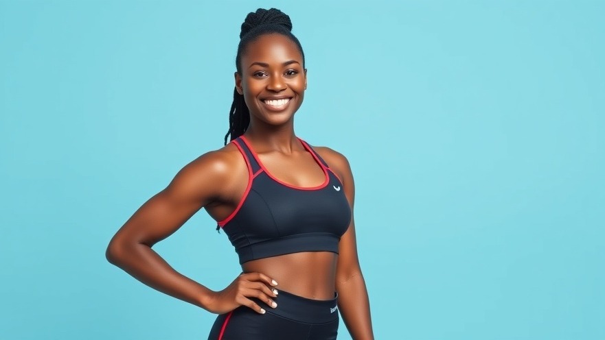 Athletic young black woman promotes healthy lifestyle habits against a blue background.