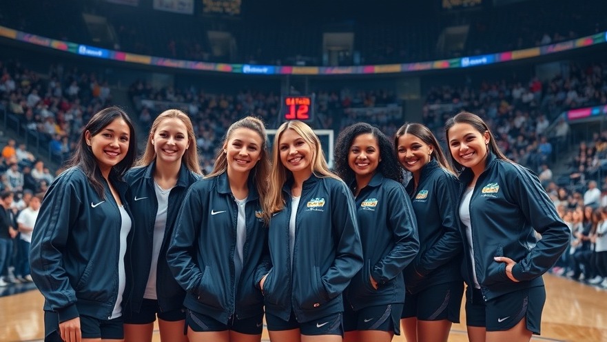Energetic female basketball players showcasing WNBA fashion in a vibrant stadium.