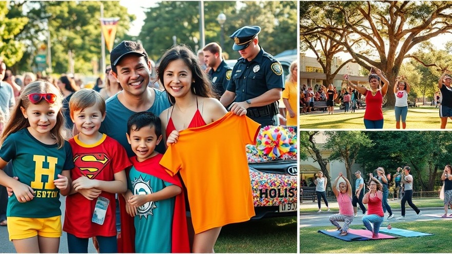Vibrant collage of family fun in Houston featuring festivals, live music, and cultural events.