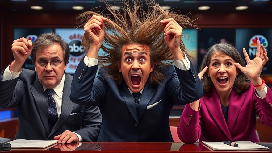 Frustrated individuals reacting to media bias in politics and redistricting implications.