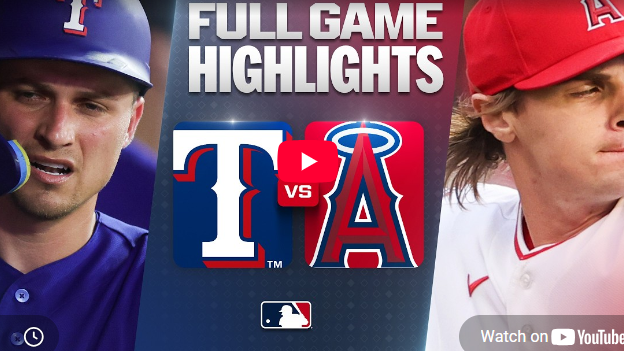 Rangers vs. Angels highlights image with players and team logos.