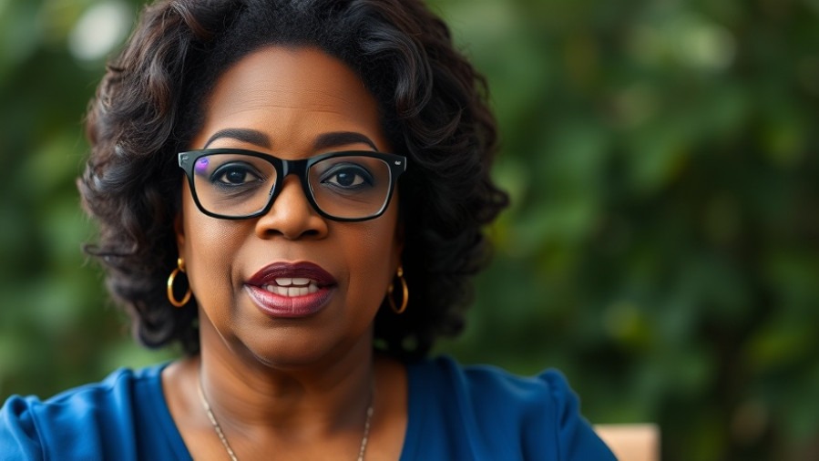 Oprah Winfrey promoting weight management and health and wellness with a gentle expression.