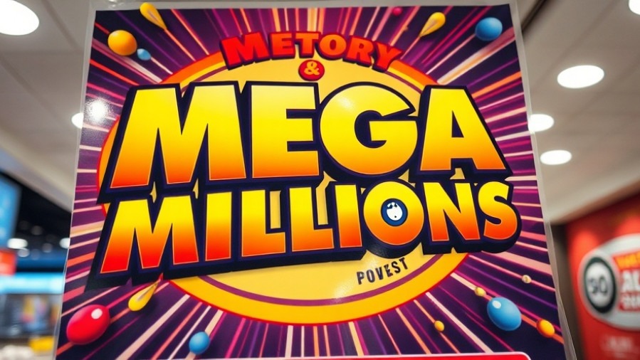 Colorful 'Mega Millions' lottery poster showcasing jackpot trends and winning strategies.