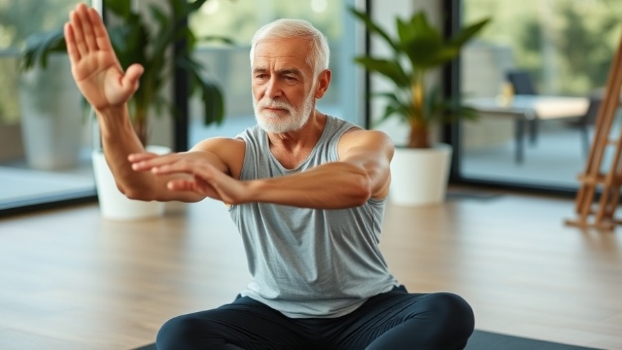 Older man practicing pilates for optimal health and wellness in a fitness community.