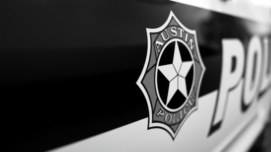 Close-up of Austin police car emblem, highlighting community safety against gun violence.