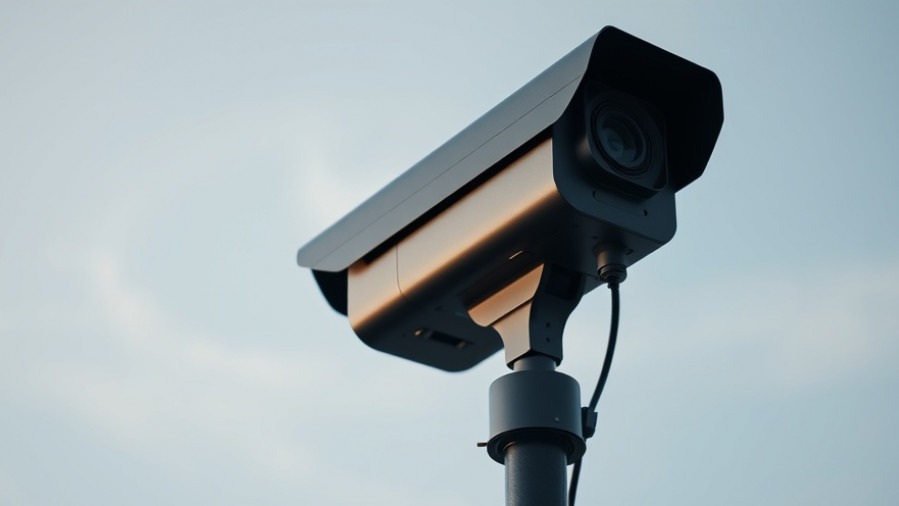High-quality black surveillance camera observing San Marcos for community safety.