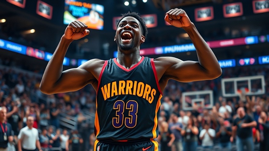 Exciting NBA playoffs moment: Warriors player celebrates in vibrant arena.