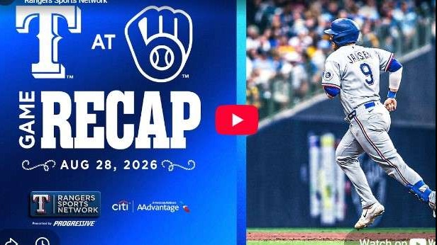 Rangers vs Brewers Game Recap: Player running on field with logo.