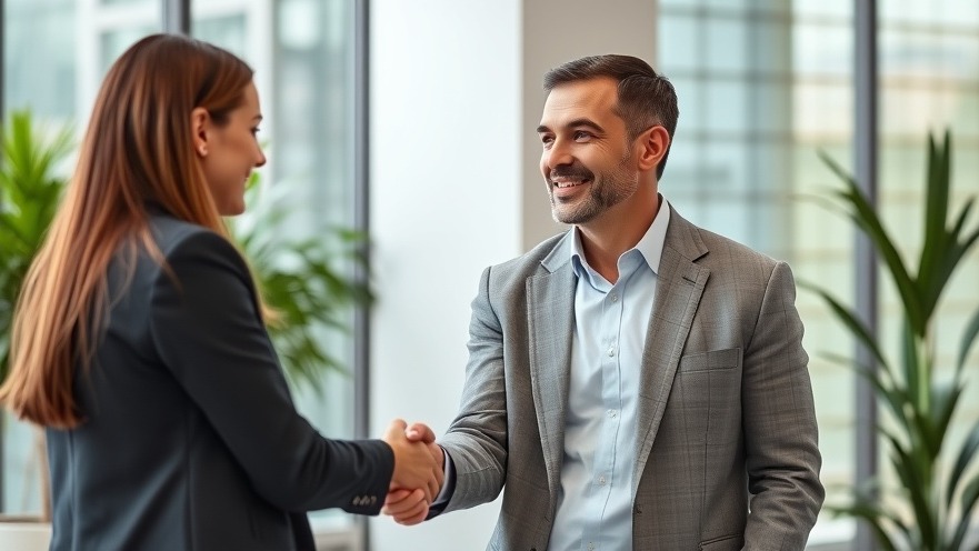 Young woman shaking hands with a businessman, showcasing US job growth insights.