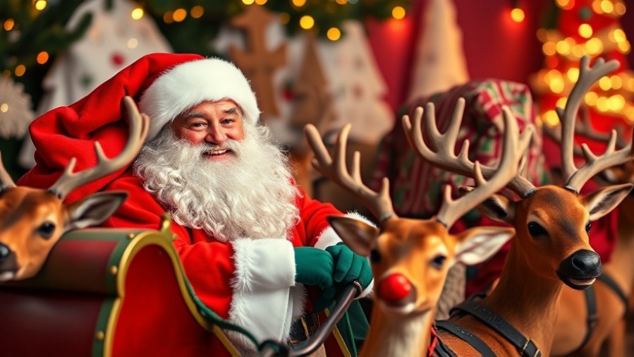 Jolly Santa Claus in sleigh with reindeer, showcasing Rudolph weather folklore.