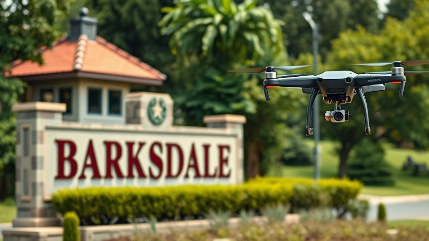 Barksdale AFB sign and drone in flight, representing current events today in the US.