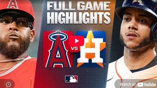 Angels vs Astros highlights with player portraits and team logos.