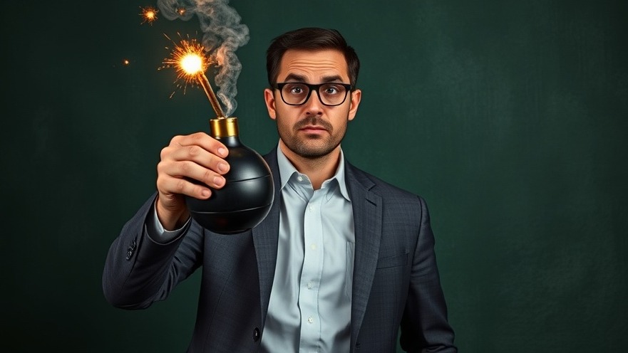Cautious businessman with a bomb symbolizing risks in executive pay for Houston corporate news.