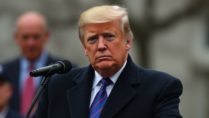 Serious Trump reflecting on national news headlines and political discourse.