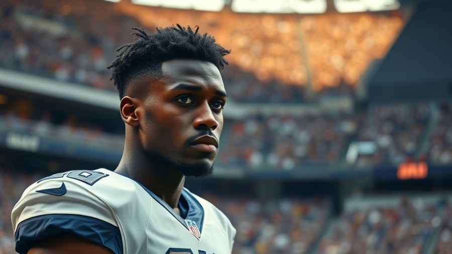 Serious Dallas Cowboys player highlights NFL player mental health in a crowded arena.