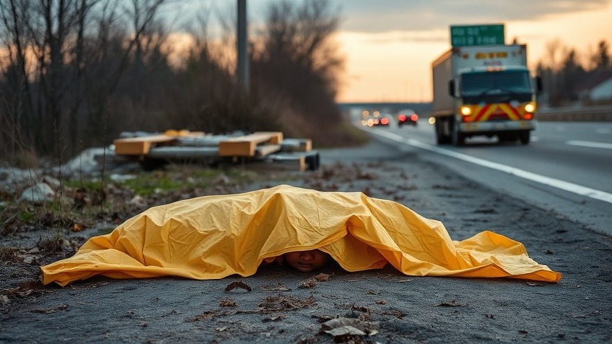 Austin pedestrian safety highlighted by a covered body near freeway accident scene.