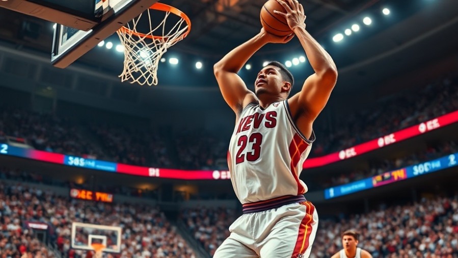 Dynamic basketball highlights with a player mid-dunk, showcasing the fan connection in the NBA.