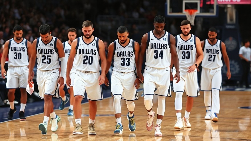 Dallas Mavericks players in white uniforms walk off the court, showcasing Dallas sports news.