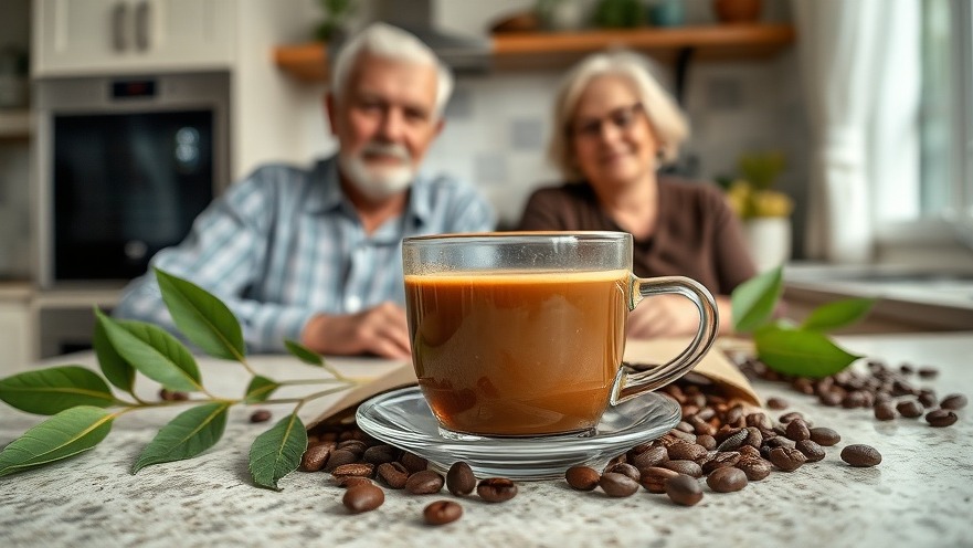 Senior couple enjoying coffee in a warm kitchen, embodying nutrition for longevity.
