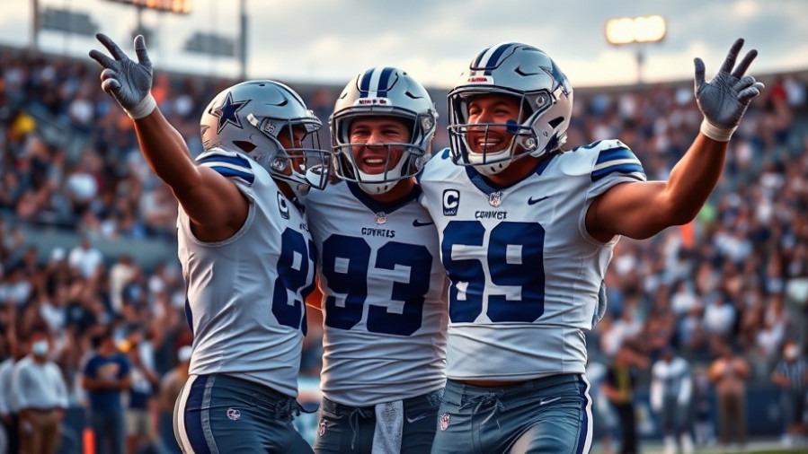 Dallas Cowboys players celebrate victory in a photorealistic NFL History moment.