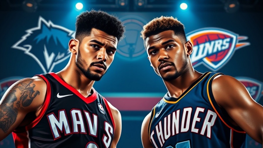 NBA game highlights featuring dynamic portraits of Mavericks and Thunder players.