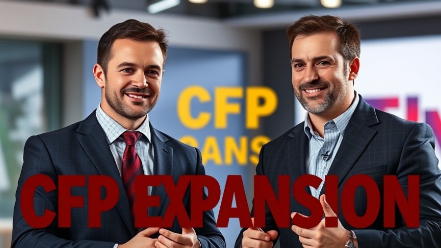 Professional men discussing College Football Playoffs and team rosters in a vibrant studio.