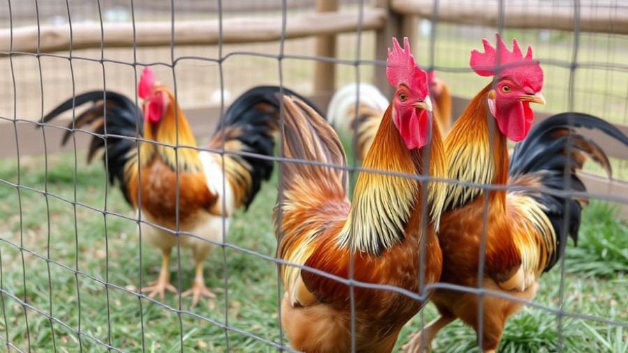 Roosters in a wire pen highlighting animal cruelty concerns in Texas.