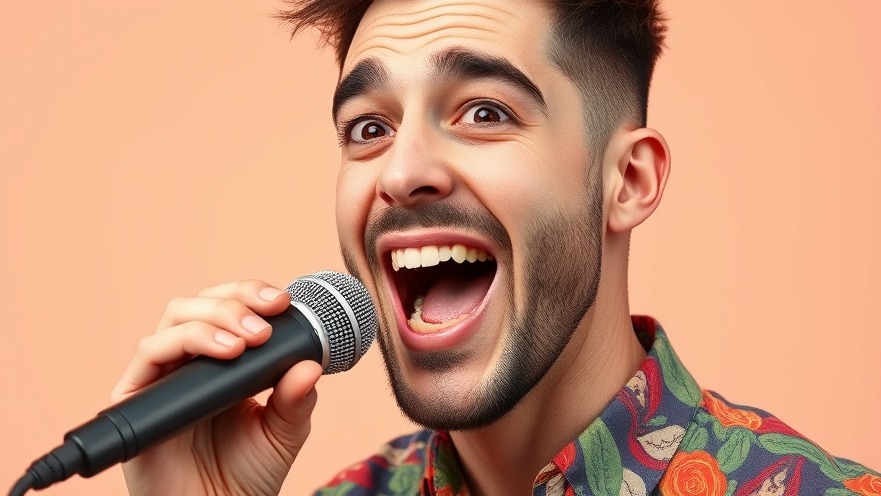 Enthusiastic person with microphone at San Antonio concerts, vibrant expression.