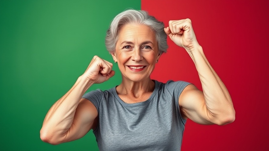Contrasting arms of an older woman, showcasing postmenopausal muscle health and muscle gain.