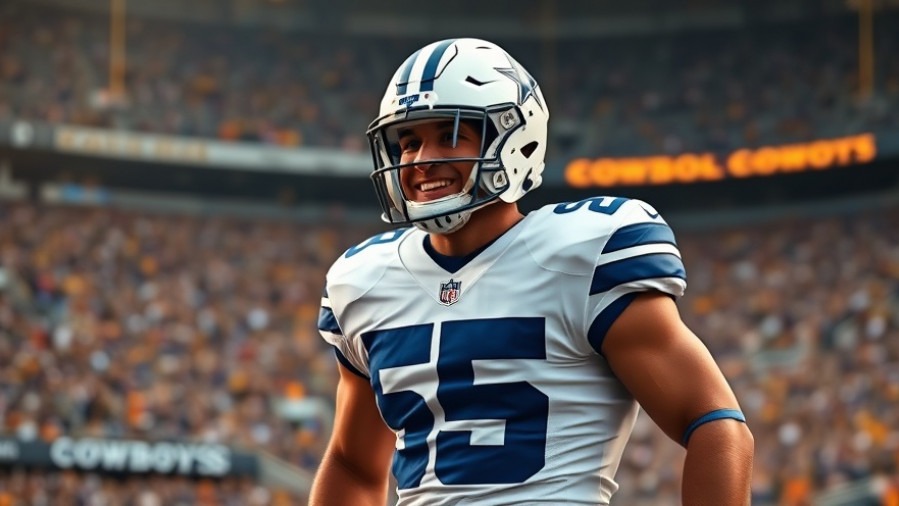 Dallas Cowboys linebacker #55 smiling in full uniform, showcasing communication in football.
