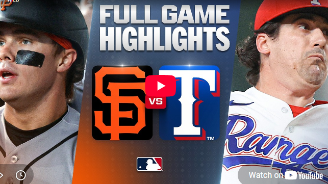 Giants vs Rangers highlights August 3 sports event poster.