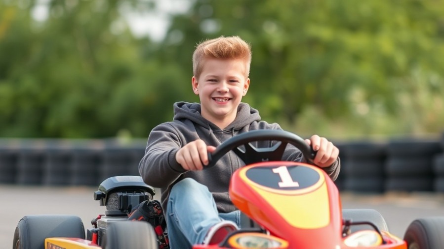 Young man riding a go-kart in San Antonio, showcasing community news and events.