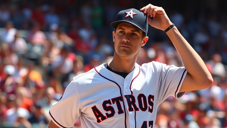 Photorealistic Astros pitcher adjusting cap during Texas Rangers rivalry at Globe Life Field.